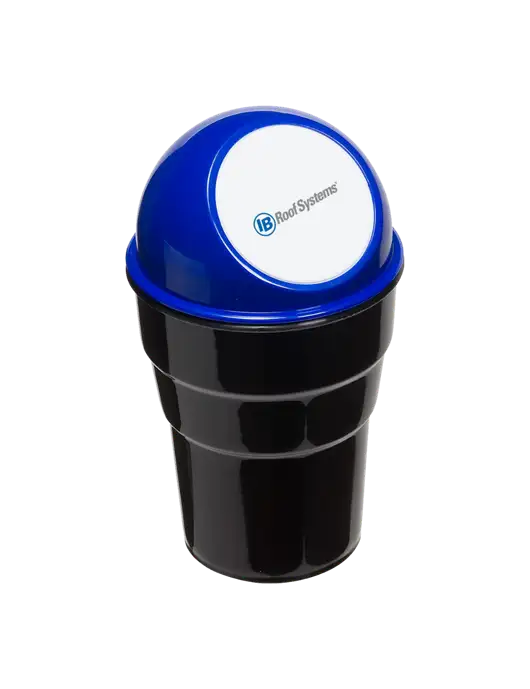 Blue Car Cup Holder Trash Can w/IB Roof Systems Logo