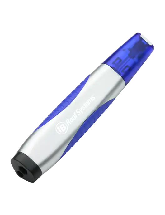 Silver/Blue Level Light Screwdriver Pen w/IB Roof Systems Logo