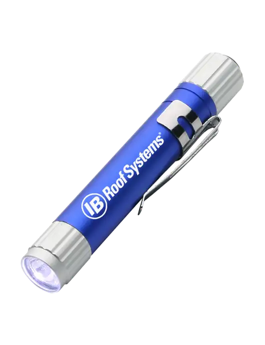 Blue Aluminum LED Penlight w/IB Roof Systems Logo