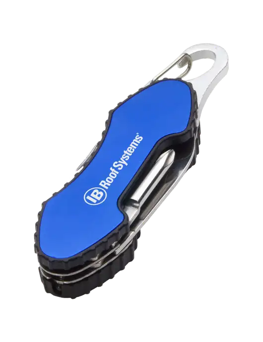 Blue 6 in 1 Tool with Carabiner w/IB Roof Systems Logo