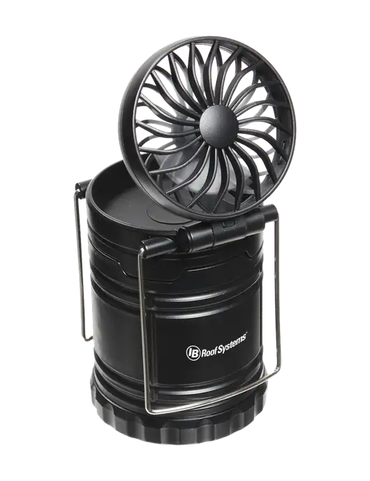 Black Retro Lantern with Fan w/IB Roof Systems Logo