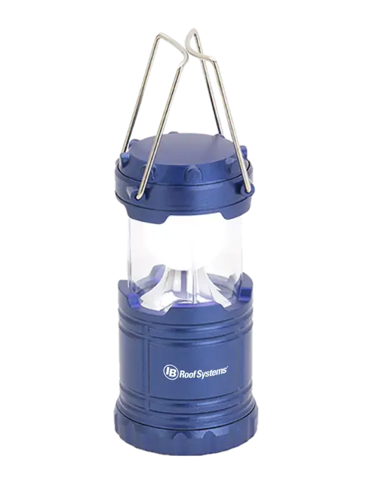 Blue Mini Retro Lantern w/IB Roof Systems Logo