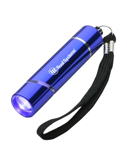 Blue Aluminum Scope LED Flashlight w/IB Roof Systems Logo