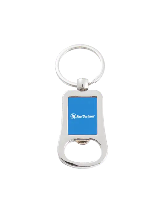 Silver & Blue Bottle Opener Keychain w/IB Roof Systems Logo