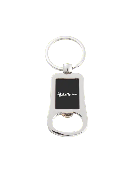 Silver & Black Bottle Opener Keychain w/IB Roof Systems Logo