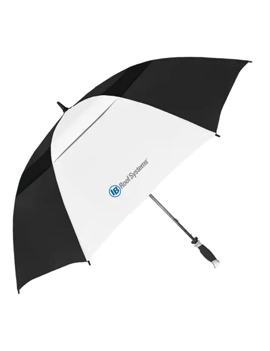 Black/White Vented Typhoon Tamer Golf Umbrella w/IB Roof Systems Logo