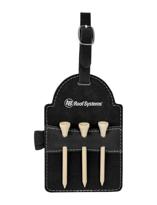 Black Leatherette Golf Bag Tag with 3 Wooden Tees w/IB Roof Systems Logo
