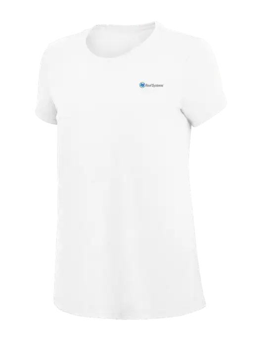 Womens Simply Soft White 4.5oz Poly/Combed Ring Spun Cotton T-Shirt
 w/IB Roof Systems Logo
