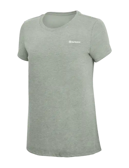Womens Simply Soft Heathered Light Grey 4.5oz Poly/Combed Ring Spun Cotton T-Shirt w/IB Roof Systems Logo