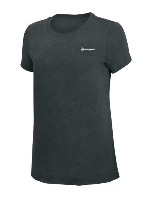 Womens Simply Soft Black Frost 4.5oz Poly/Combed Ring Spun Cotton T-Shirt w/IB Roof Systems Logo