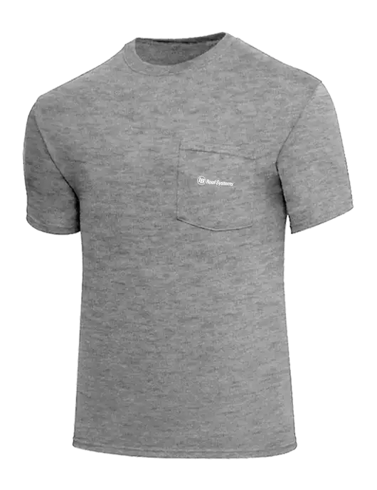 Core Blend Medium Grey Heather Pocket T-Shirt w/IB Roof Systems Logo