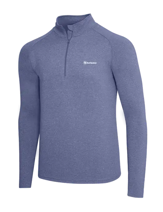 Navy Heather Sport Wick Stretch 1/4 Zip Pullover w/IB Roof Systems Logo