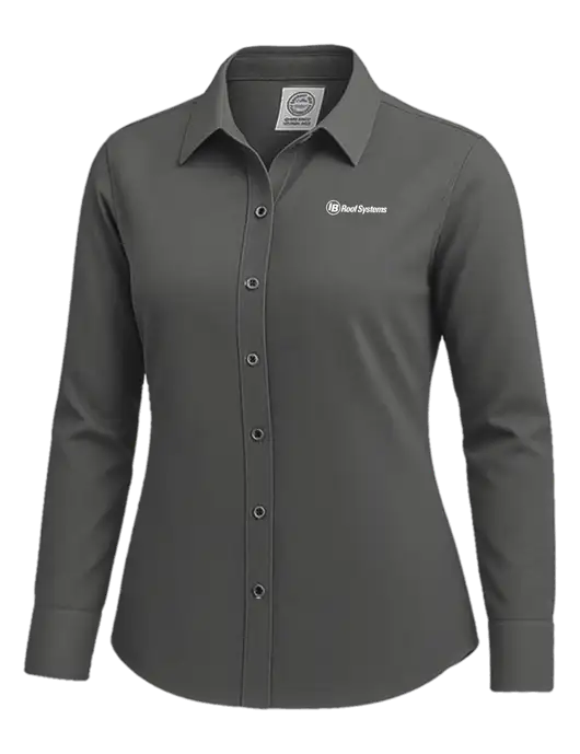 Brooks Brothers Womens Dark Grey Wrinkle-Free Stretch Nailhead Shirt w/IB Roof Systems Logo