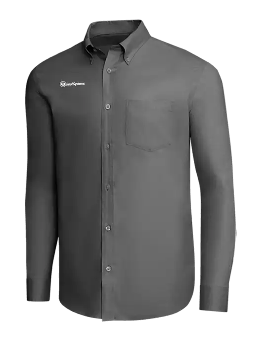 Brooks Brothers Dark Grey Wrinkle-Free Stretch Pinpoint Shirt w/IB Roof Systems Logo