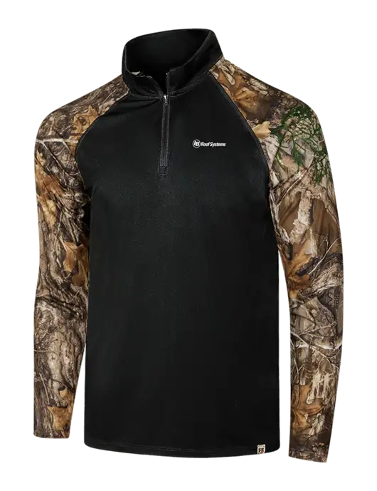 Russell Outdoors Black/Realtree Edge Camo Colorblock Performance 1/4 Zip w/IB Roof Systems Logo