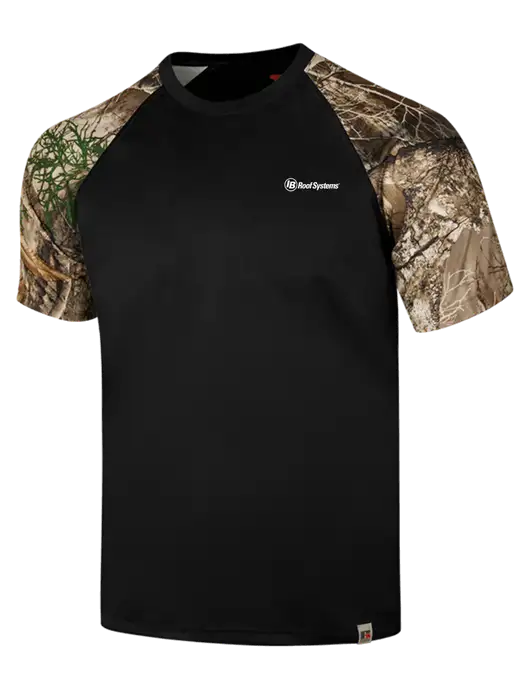 Russell Outdoors Black/Realtree Edge Camo Colorblock Performance T-Shirt w/IB Roof Systems Logo