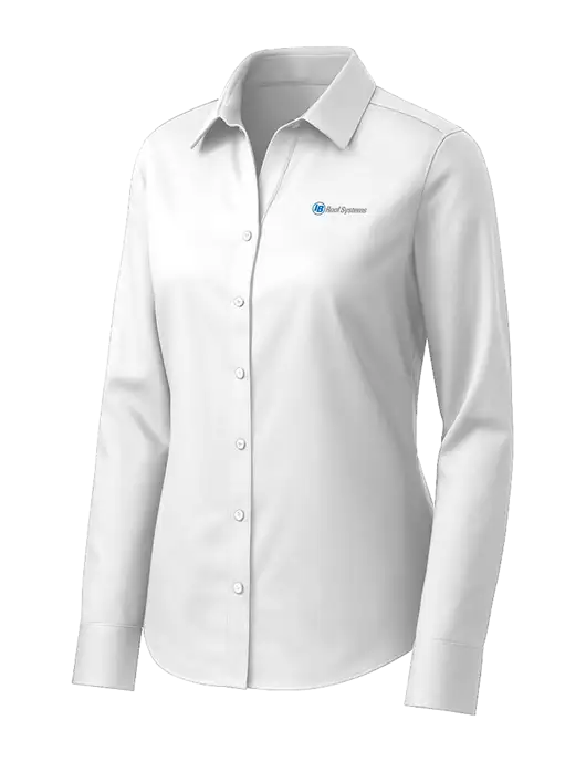 Brooks Brothers Womens White Wrinkle-Free Stretch Pinpoint Shirt w/IB Roof Systems Logo