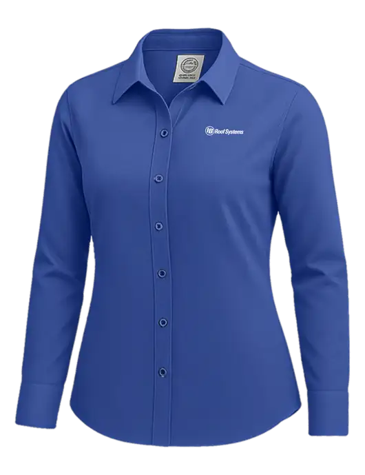 Brooks Brothers Womens Royal Blue Wrinkle-Free Stretch Nailhead Shirt w/IB Roof Systems Logo