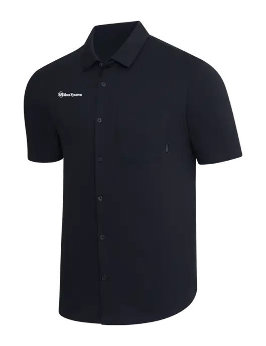OGIO Black Extend Short Sleeve Button Up Shirt w/IB Roof Systems Logo