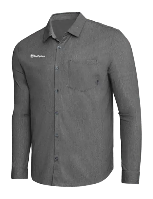 OGIO Dark Grey Heather Extend Long Sleeve Button Up Shirt w/IB Roof Systems Logo