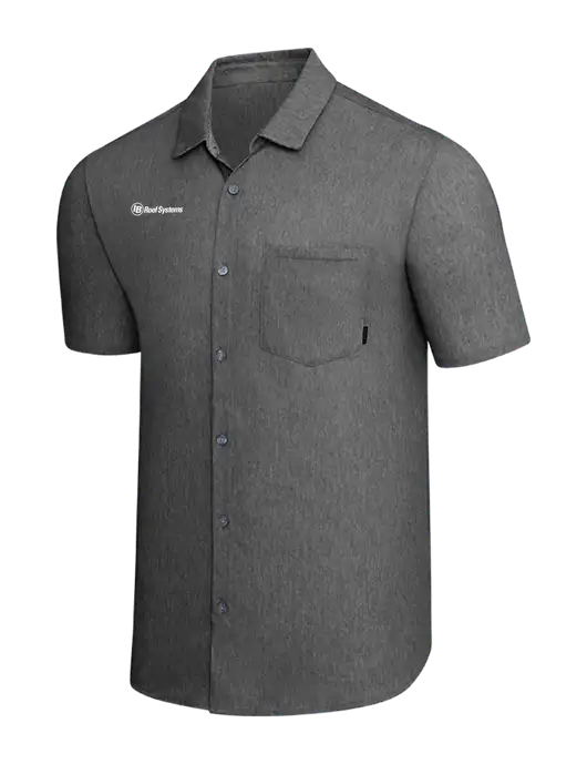 OGIO Dark Grey Heather Extend Short Sleeve Button Up Shirt w/IB Roof Systems Logo
