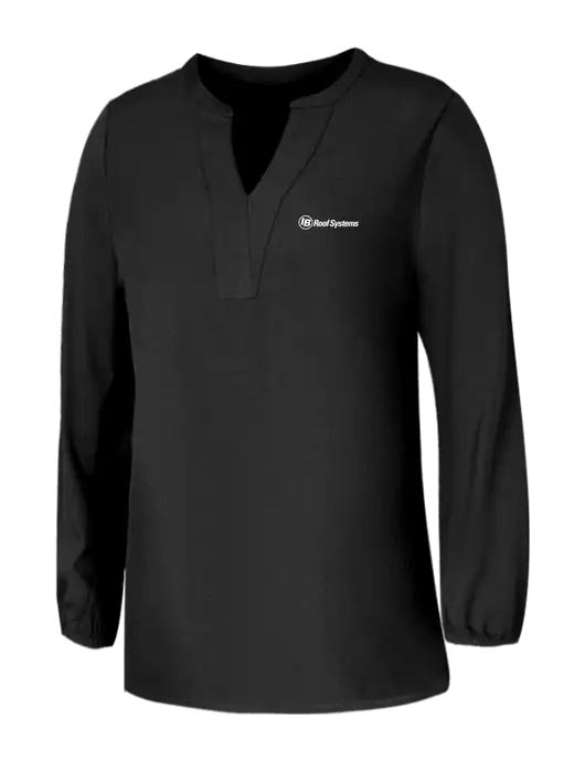 Mercer+Mettle Womens Deep Black Stretch Crepe 3/4 Sleeve Blouse w/IB Roof Systems Logo