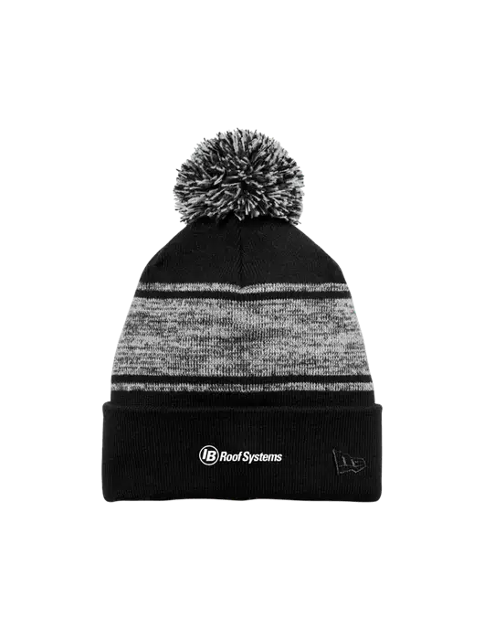 New Era Black/Charcoal Knit Chilled Pom Beanie w/IB Roof Systems Logo