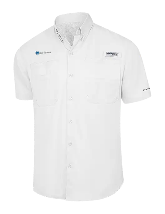 Columbia White PFG Tamiami II Short Sleeve Shirt w/IB Roof Systems Logo