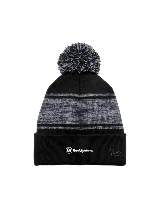 New Era Black/Navy Knit Chilled Pom Beanie w/IB Roof Systems Logo