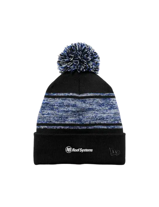 New Era Black/Royal Knit Chilled Pom Beanie w/IB Roof Systems Logo