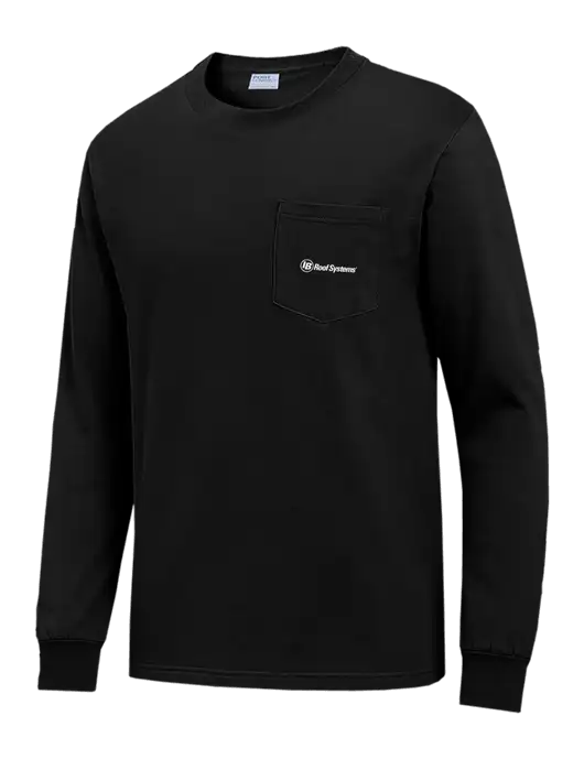 Black Long Sleeve Heavyweight 6.1 oz Pocket T-Shirt w/IB Roof Systems Logo