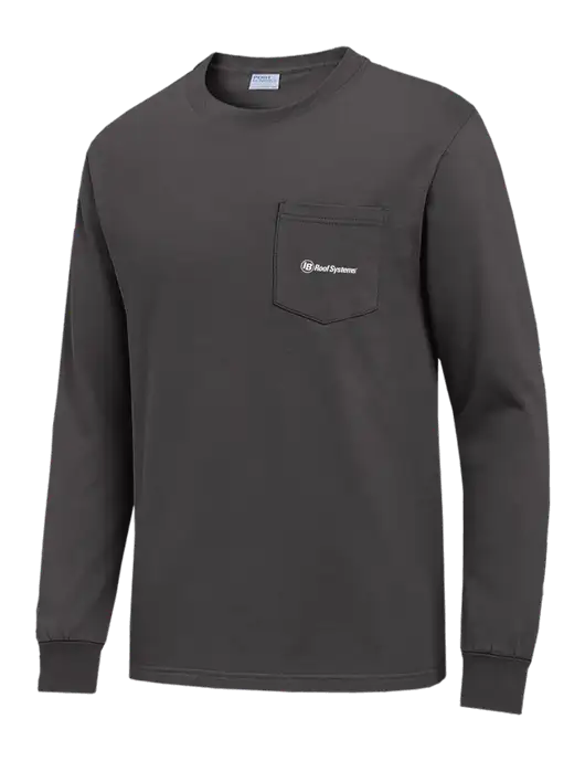 Charcoal Long Sleeve Heavyweight 6.1 oz Pocket T-Shirt w/IB Roof Systems Logo