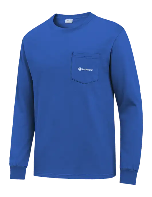 Royal Blue Long Sleeve Heavyweight 6.1 oz Pocket T-Shirt w/IB Roof Systems Logo