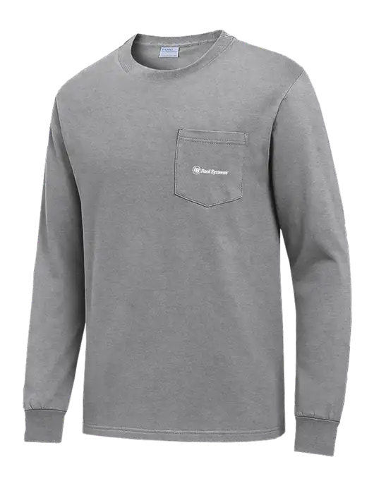 Medium Grey Heather Long Sleeve Heavyweight 6.1 oz Pocket T-Shirt w/IB Roof Systems Logo