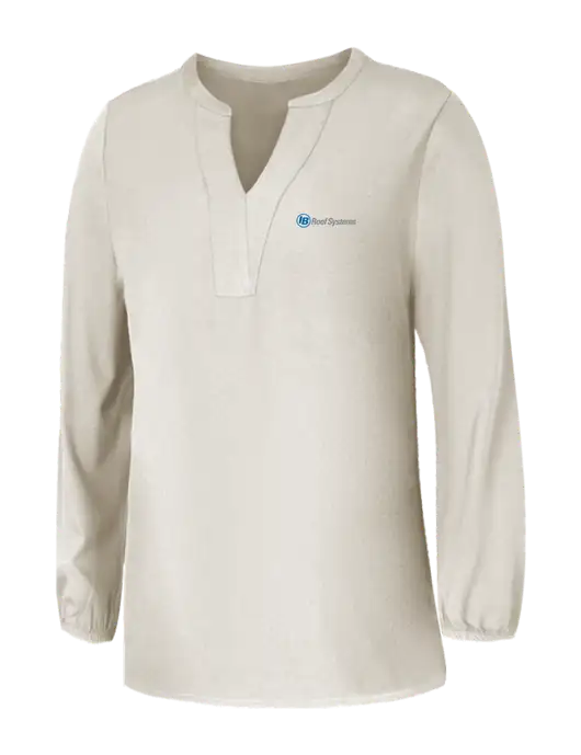 Mercer+Mettle Womens Ivory Stretch Crepe 3/4 Sleeve Blouse w/IB Roof Systems Logo