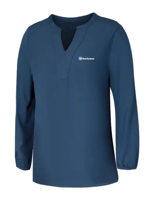 Mercer+Mettle Womens Light Navy Blue Grey Stretch Crepe 3/4 Sleeve Blouse w/IB Roof Systems Logo
