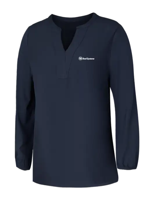 Mercer+Mettle Womens Navy Stretch Crepe 3/4 Sleeve Blouse w/IB Roof Systems Logo