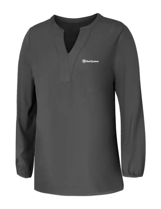 Mercer+Mettle Womens Dark Grey Stretch Crepe 3/4 Sleeve Blouse w/IB Roof Systems Logo