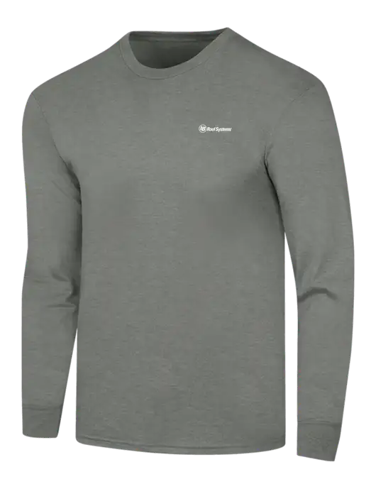 Simply Soft Long Sleeve Heathered Charcoal 4.5 oz, Poly/Combed Ring Spun Cotton T-Shirt w/IB Roof Systems Logo