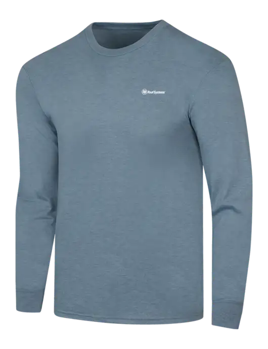 Simply Soft Long Sleeve Slate Blue Heather 4.5 oz, Poly/Combed Ring Spun Cotton T-Shirt w/IB Roof Systems Logo