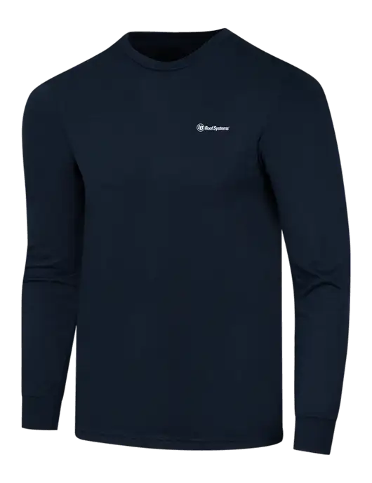 Simply Soft Long Sleeve Navy 4.5 oz, Poly/Combed Ring Spun Cotton T-Shirt w/IB Roof Systems Logo