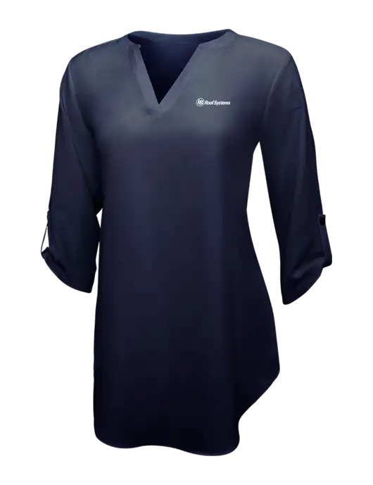 Navy Womens 3/4 Sleeve Tunic Blouse w/IB Roof Systems Logo