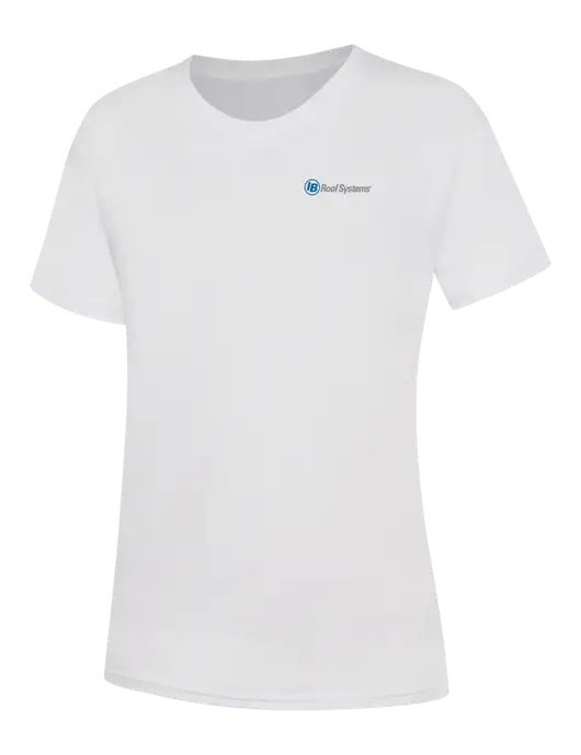 Womens White Core Blend Tee w/IB Roof Systems Logo