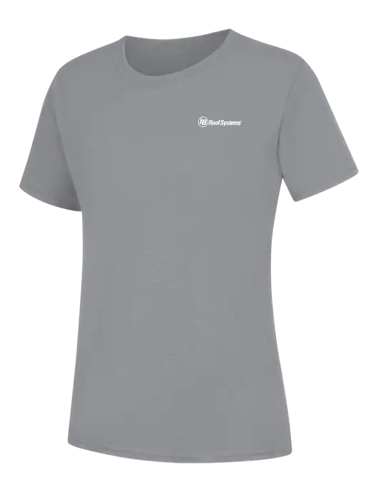 Womens Light Grey Heather Core Blend Tee w/IB Roof Systems Logo