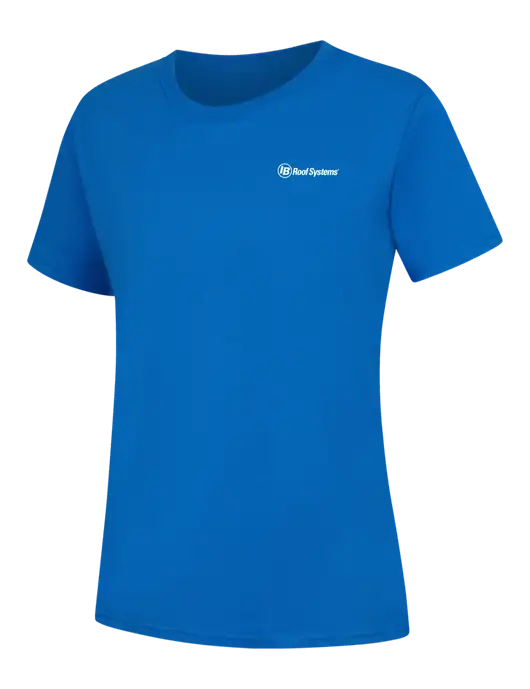 Womens Royal Blue Core Blend Tee w/IB Roof Systems Logo