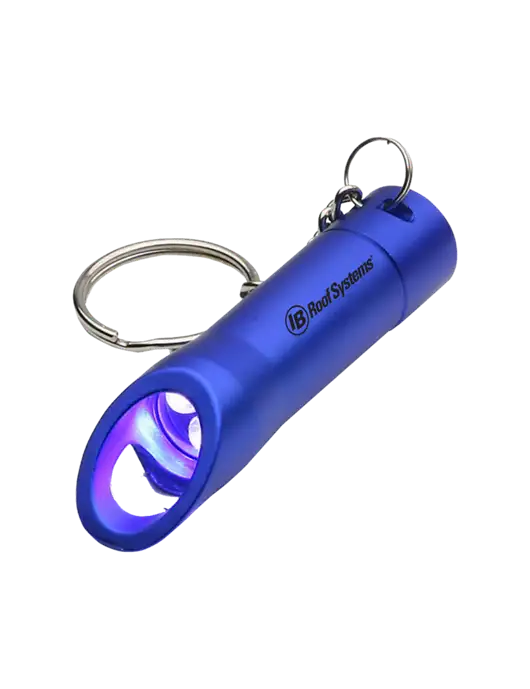 Royal Pocket LED Flashlight with Bottle Opener & Keychain w/IB Roof Systems Logo