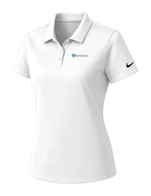 Nike Womens White Dry Essential Solid Polo w/IB Roof Systems Logo