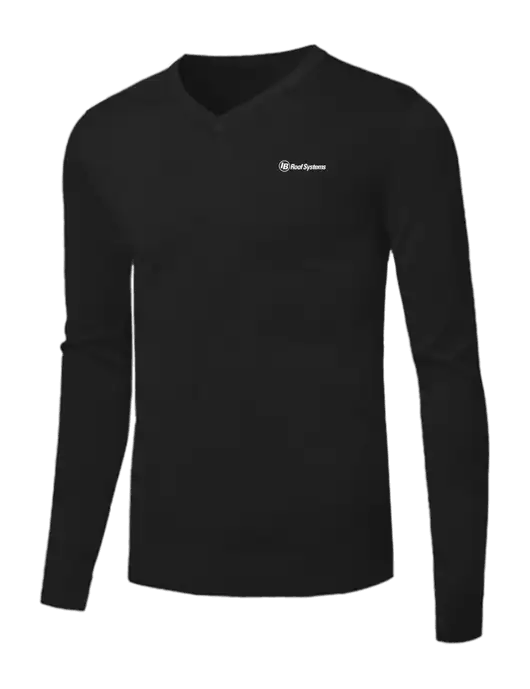 Brooks Brothers Black Washable Merino V-Neck Sweater w/IB Roof Systems Logo