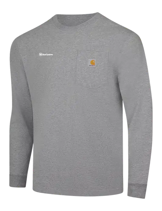 Carhartt Light Grey Heather Workwear Pocket Long Sleeve T-Shirt w/IB Roof Systems Logo