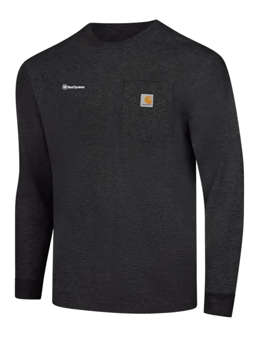 Carhartt Dark Grey Heather Workwear Pocket Long Sleeve T-Shirt w/IB Roof Systems Logo